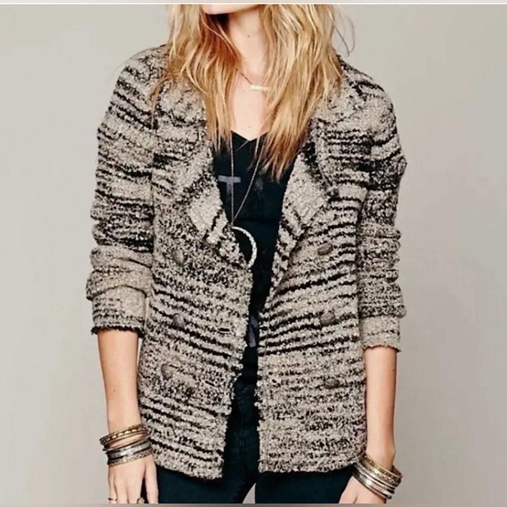 Cute & Cozy! Free People Small Boucle Double Breasted Blazer Cardigan Jacket M